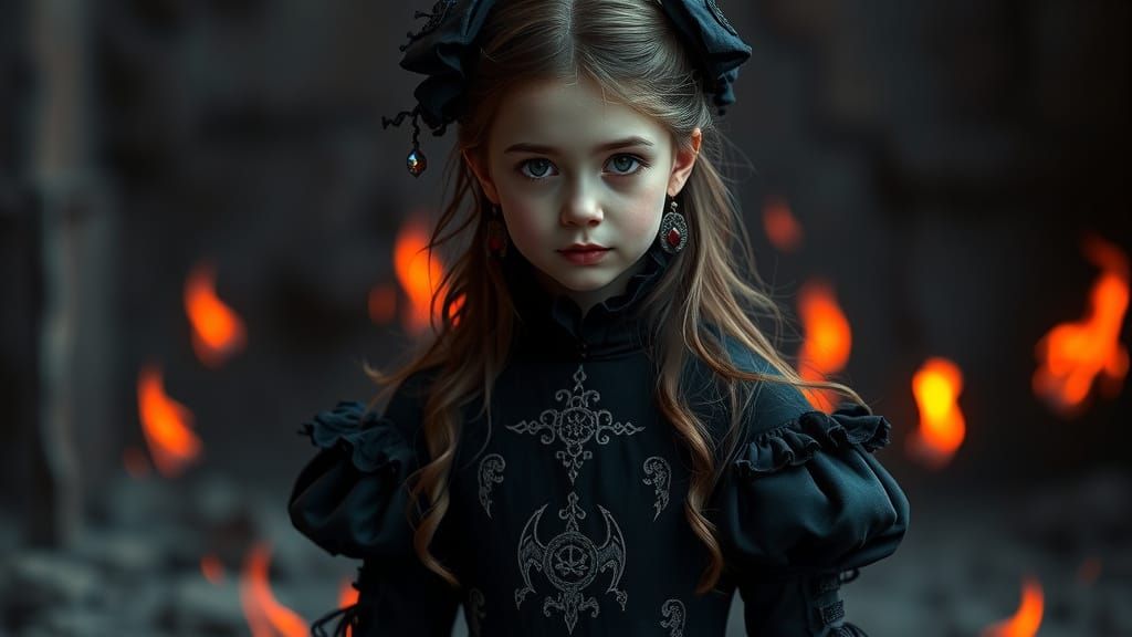 Gothic Girl in Hellish Gown: Hyperrealistic Portrait