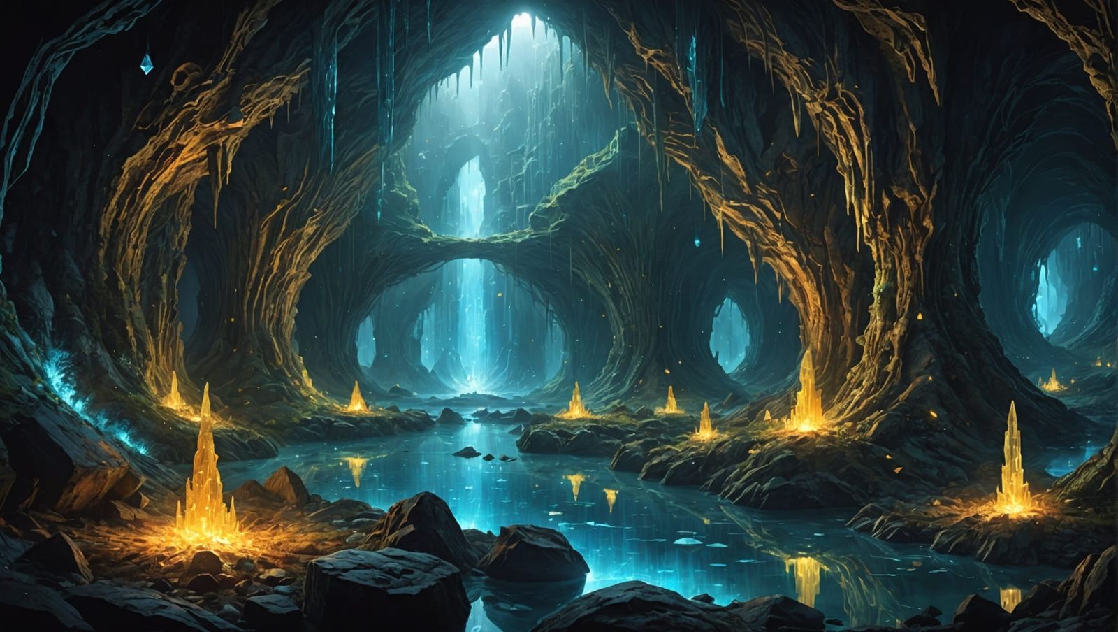 Bioluminescent Crystals in Shimmering Caverns: Prismatic Art