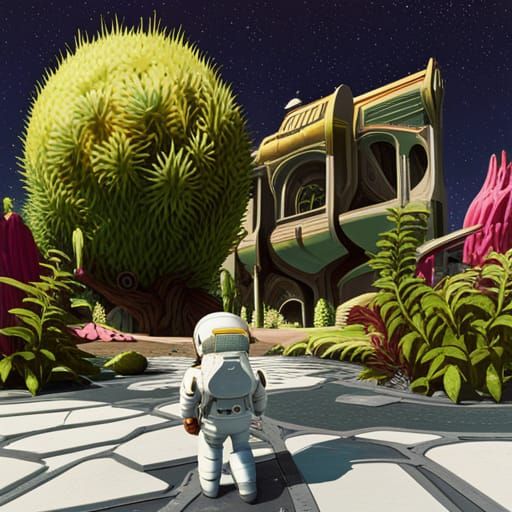 Astronaut's Adventure on an Alien Planet in Art Nouveau Styl...