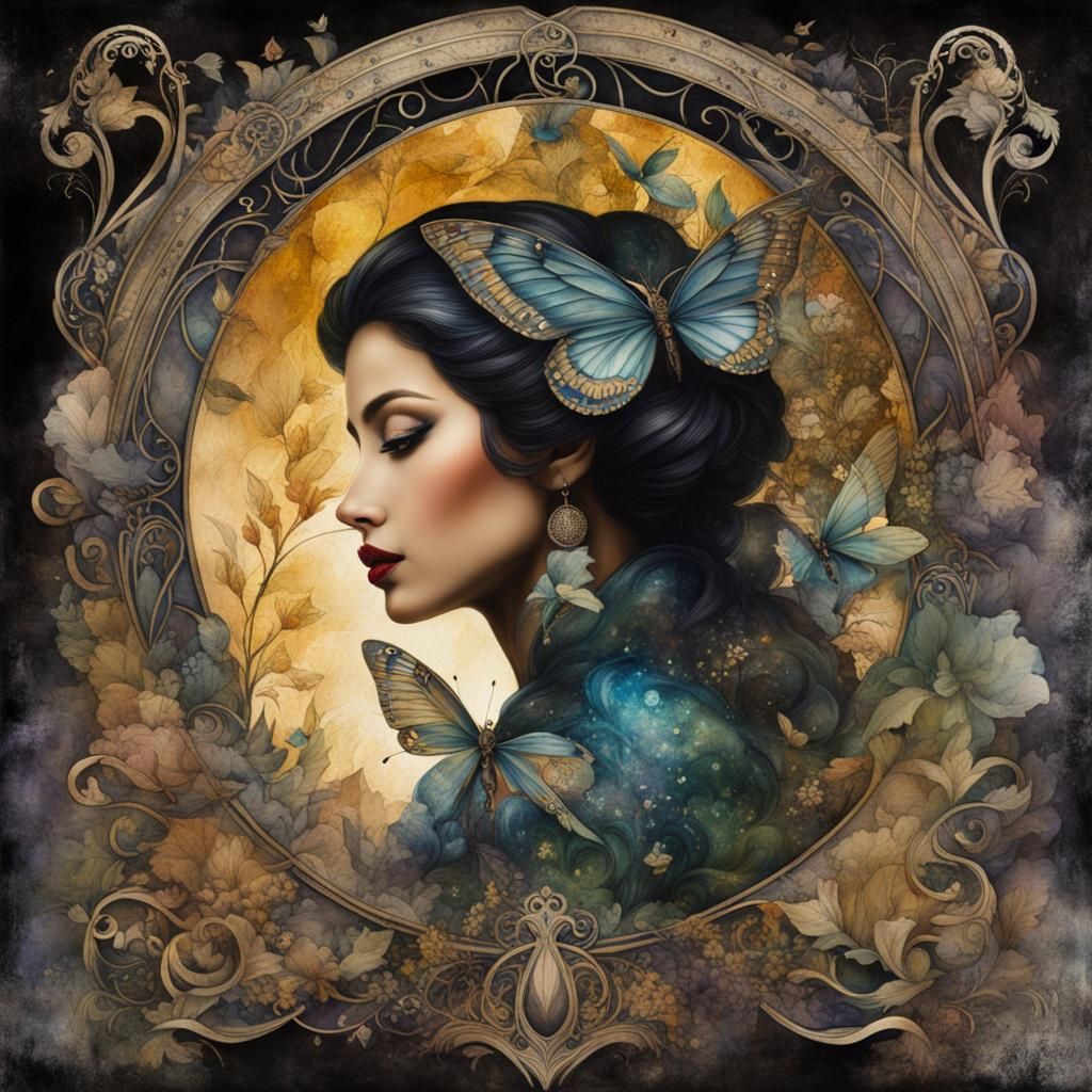 Ethereal Fairytale Collage in Dark Nouveau Style