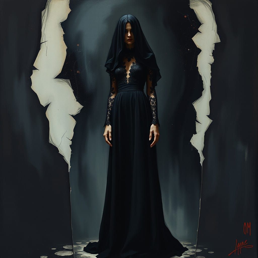 Ethereal Woman in Dark, Gothic Atmosphere