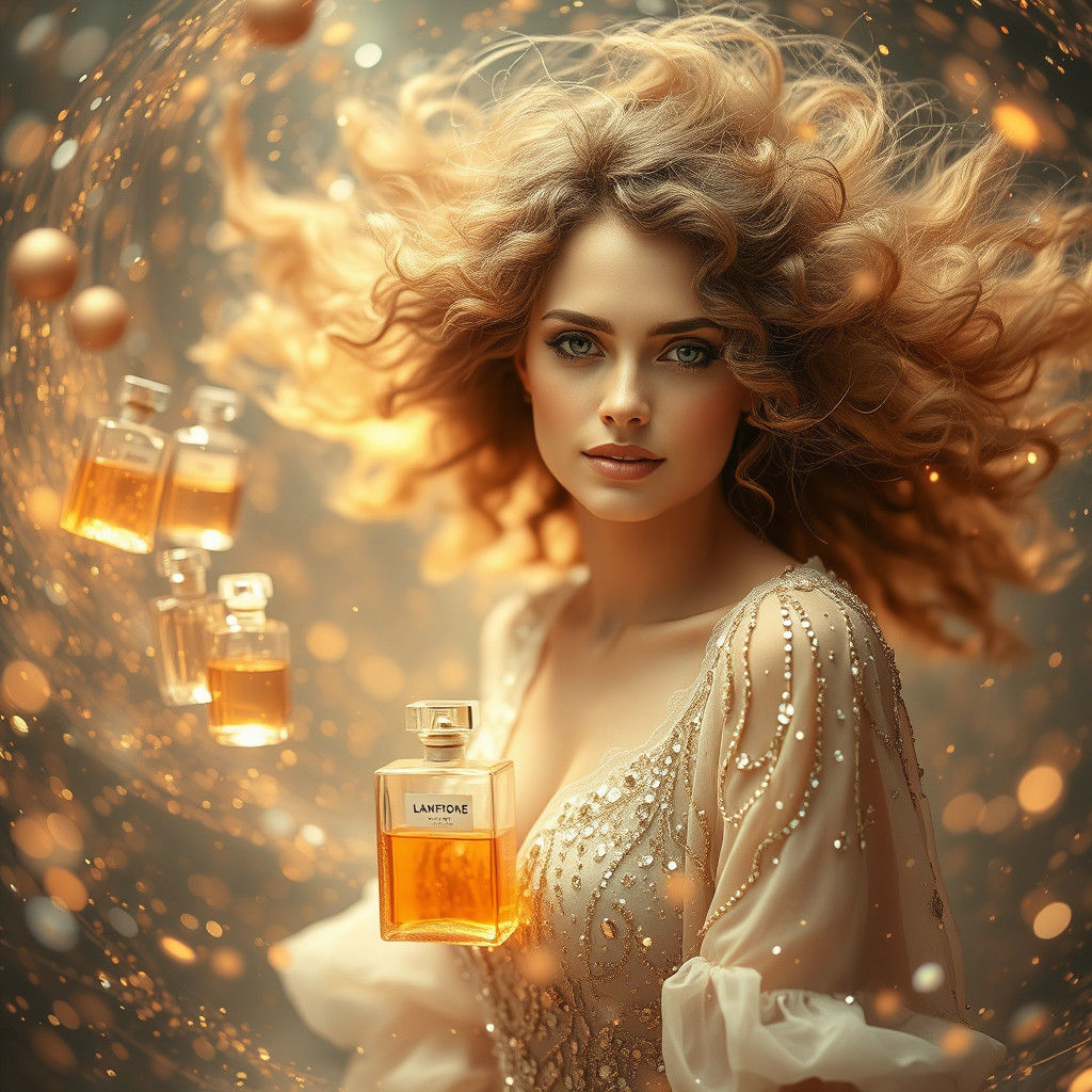 Ethereal Woman in Perfume Vortex, Digital Art