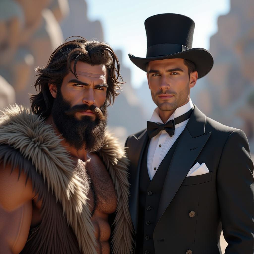 Caveman Meets Modern Gentleman in 3D Lighting