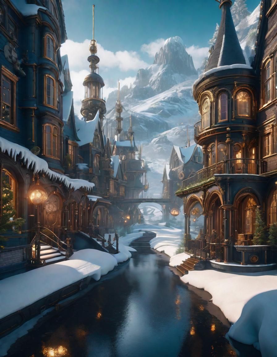 Steampunk Winter Wonderland: Detailed Fantasy Concept Art