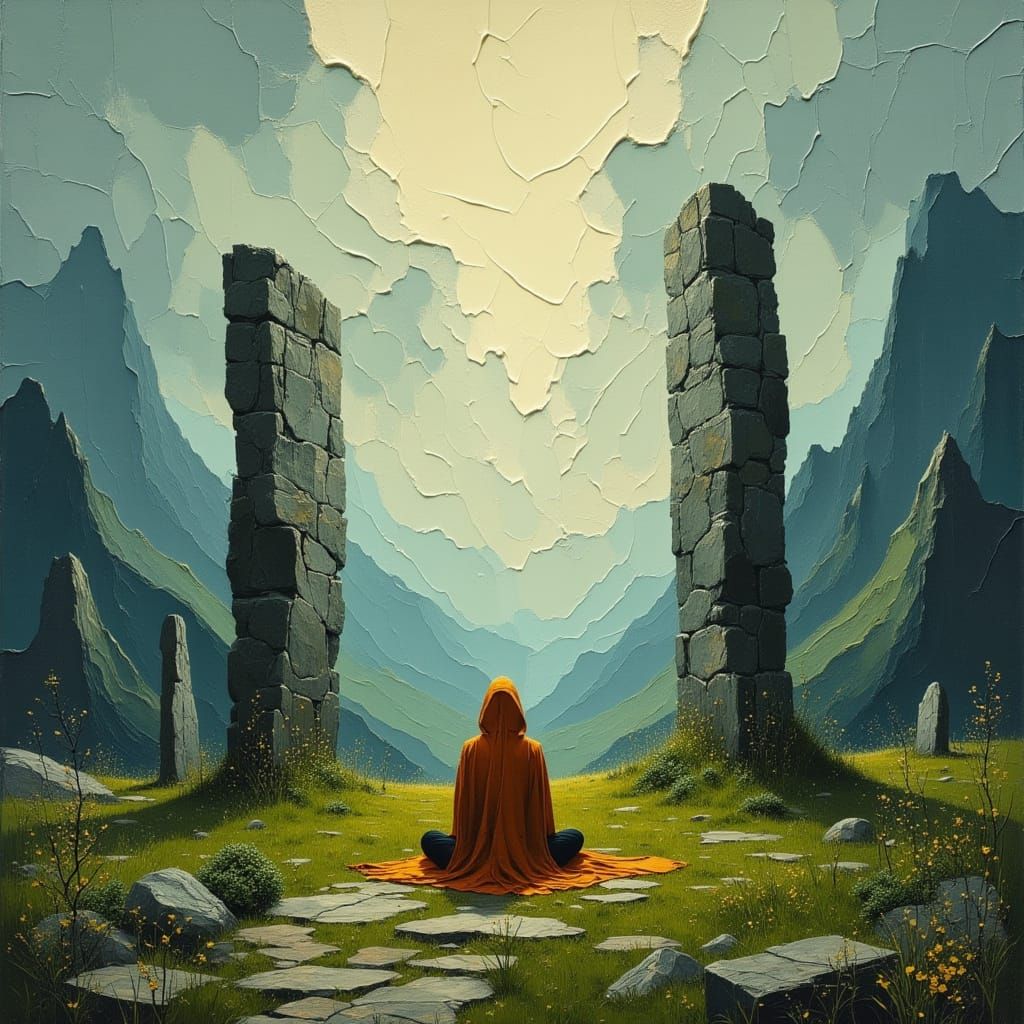 Scottish Standing Stones Circle with Praying Figures