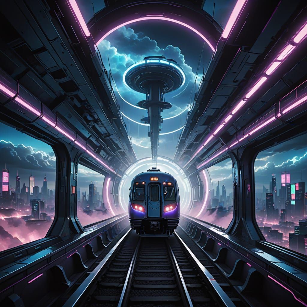 Futuristic Train Ascending Spiral Track in Narrative Illustr...