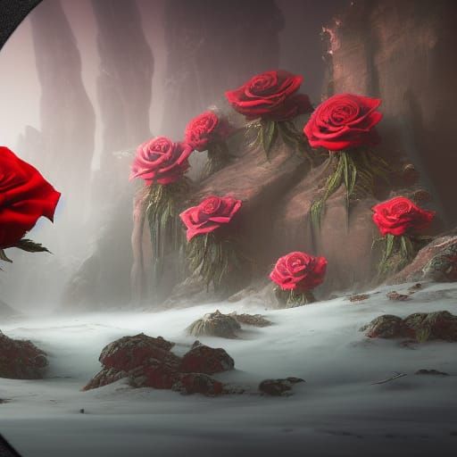 Roses Covered in Snow: A Detailed Matte Painting