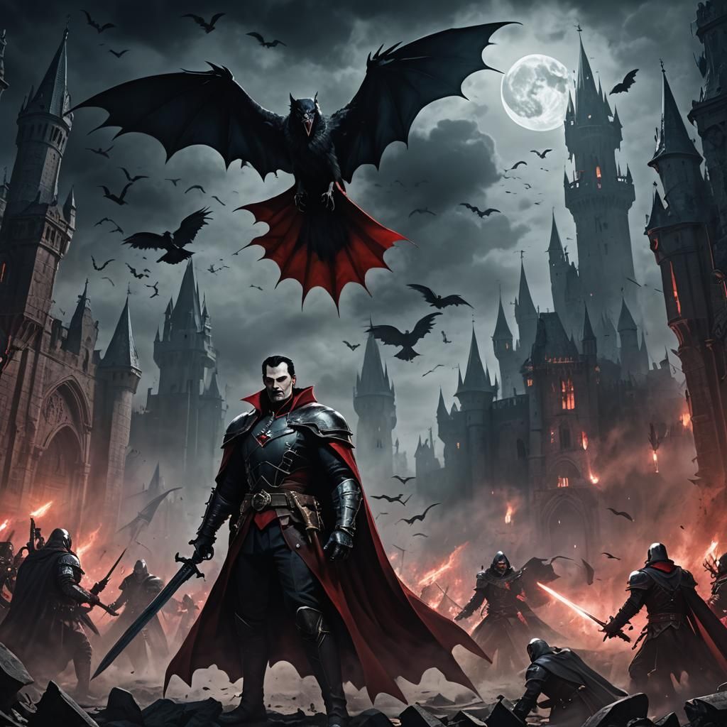 Dracula in Medieval Battle: Dark Fantasy Digital Art