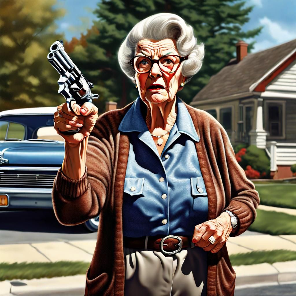 Angry Woman with Gun: Hyperrealistic Digital Illustration