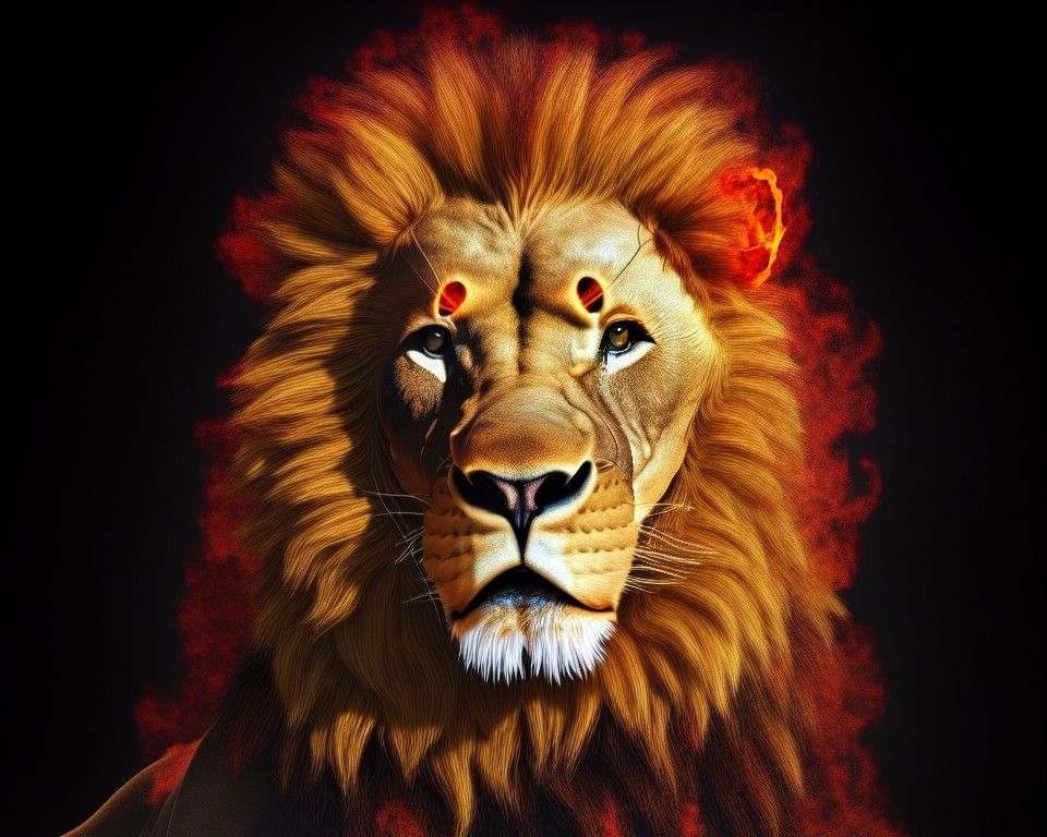 Fiery Lion Concept Art in Hyperrealism