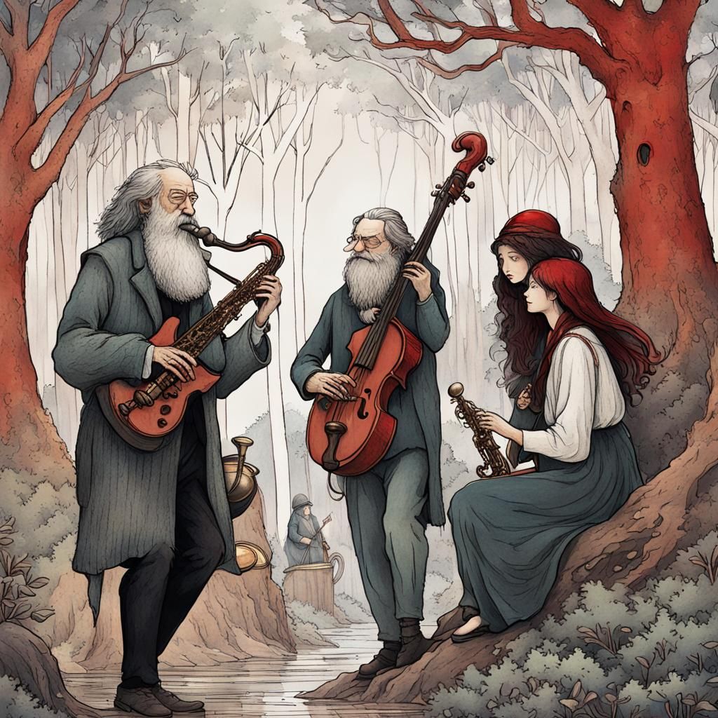 Mystical Forest Jam Session: A Whimsical Illustration