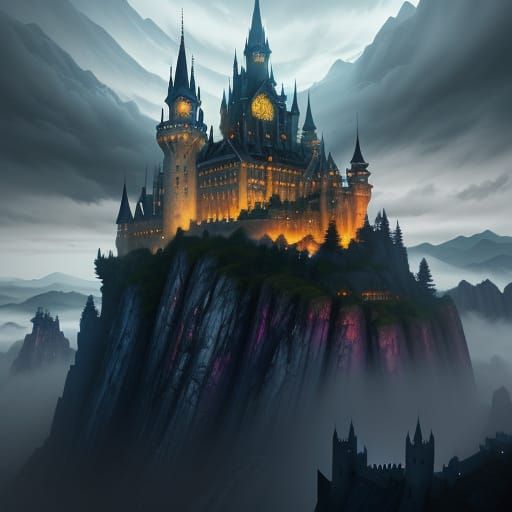 Majestic Magical Wizard's Castle in Dark Fantasy Style