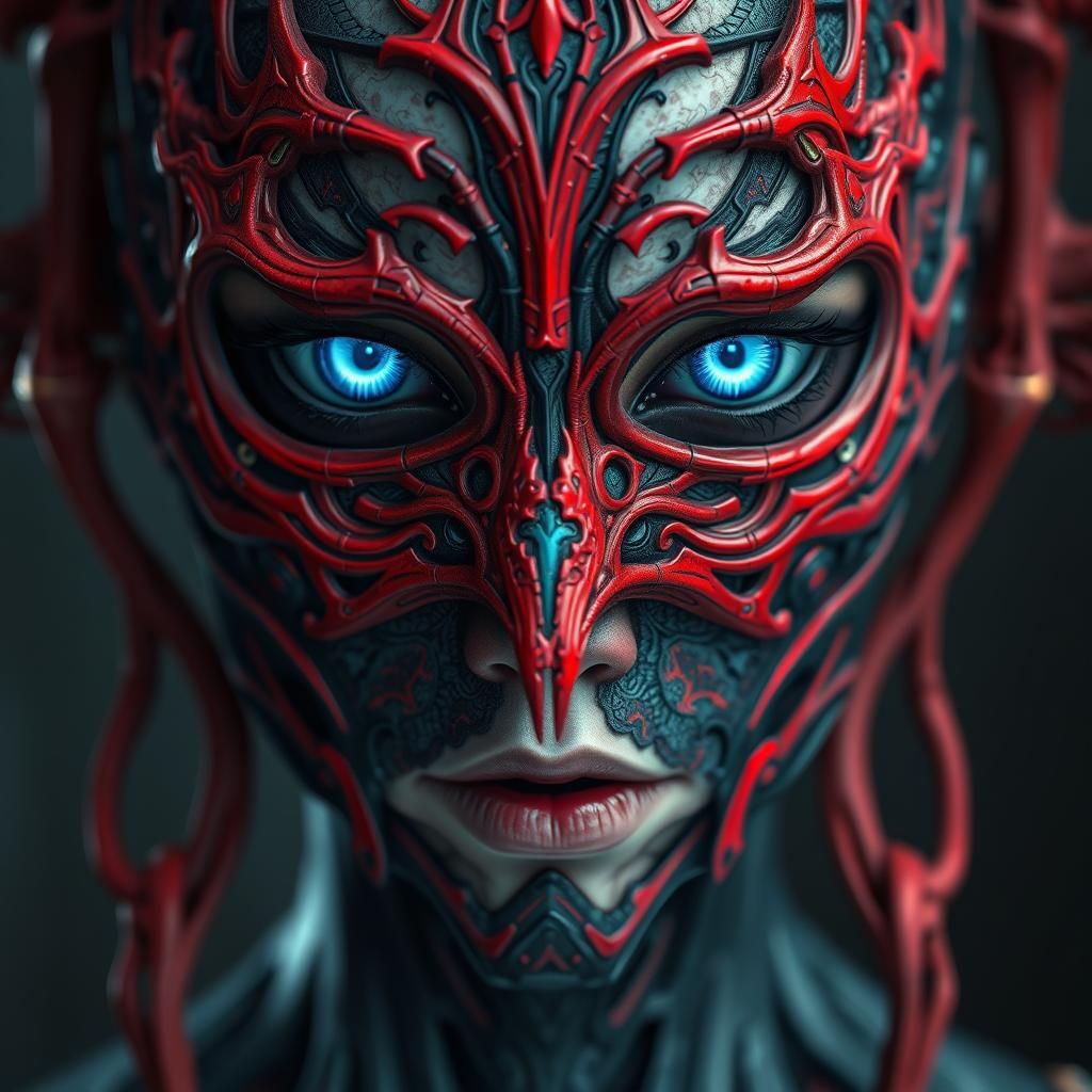 a person's face mask-like face...