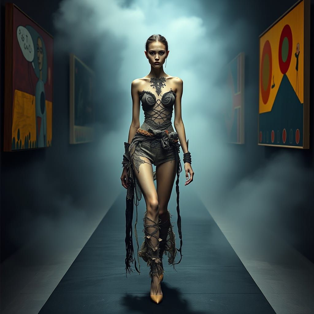 Surreal Fashion Model Struts Down Dreamlike Runway
