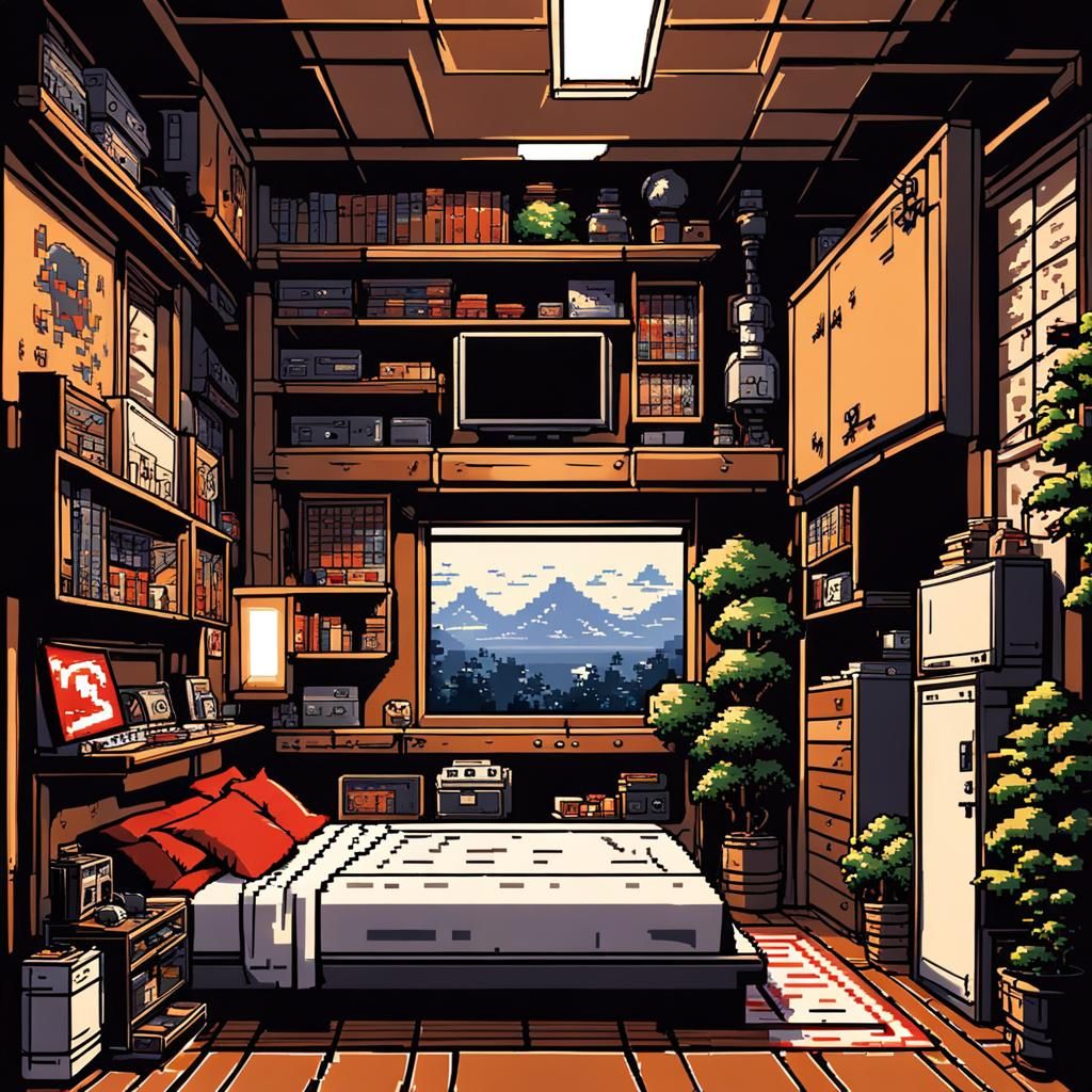 8-bit Pixel Bedroom in Tokyo, Anime Style
