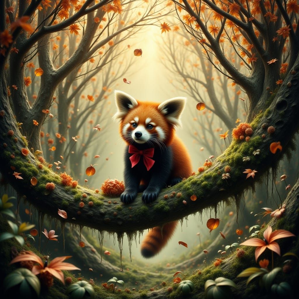 Red Panda Girl in Golden Jungle Light