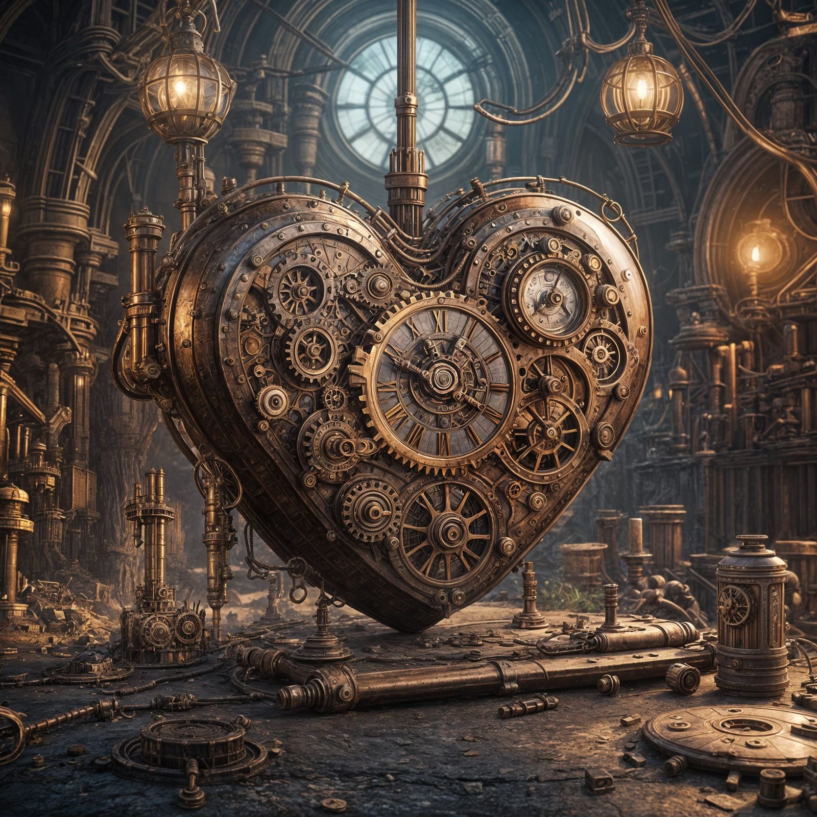 Steampunk Broken Heart: Detailed Matte Painting