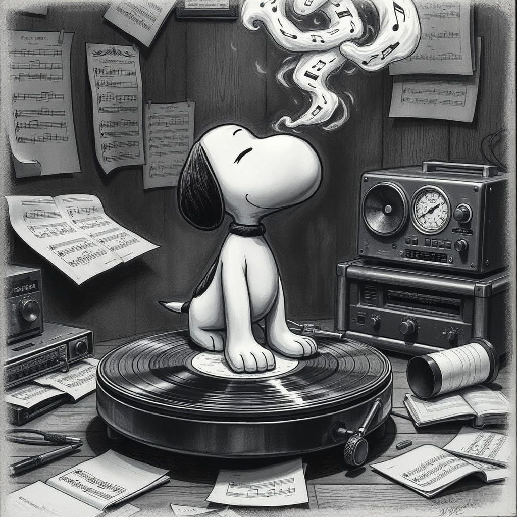 Snoopy Lost in Vinyl Record Player Dreams