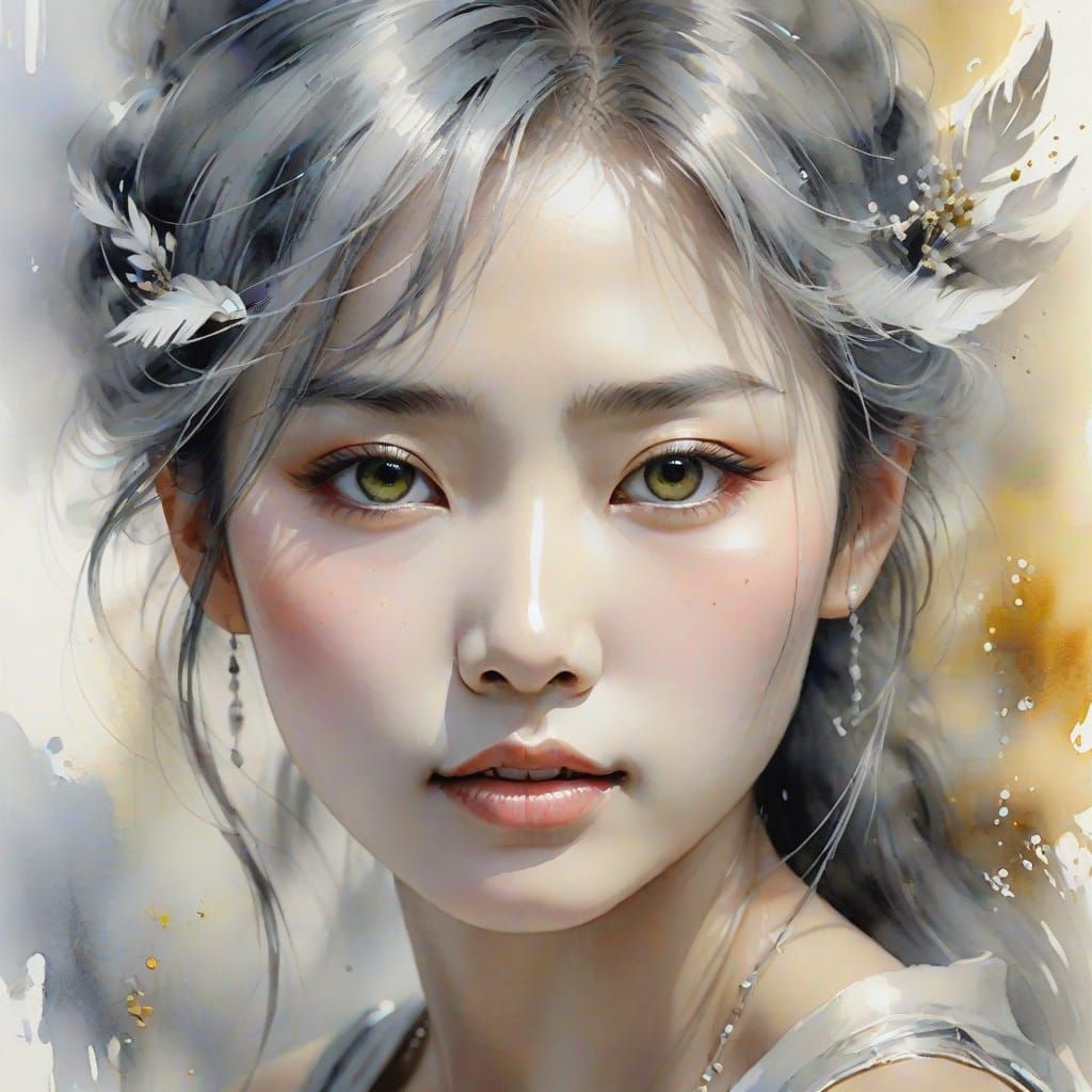 Ethereal Japanese Woman in Soft Watercolor