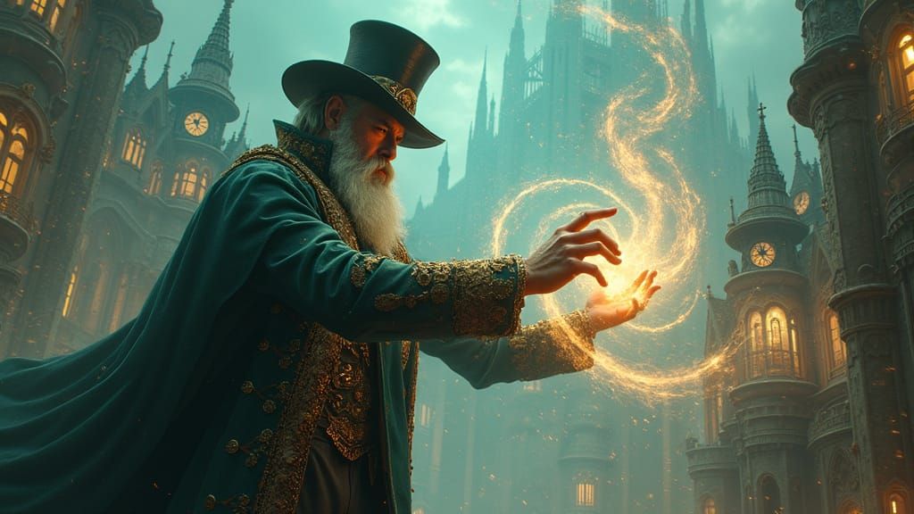Ethereal Steampunk Wizard in Anticipation