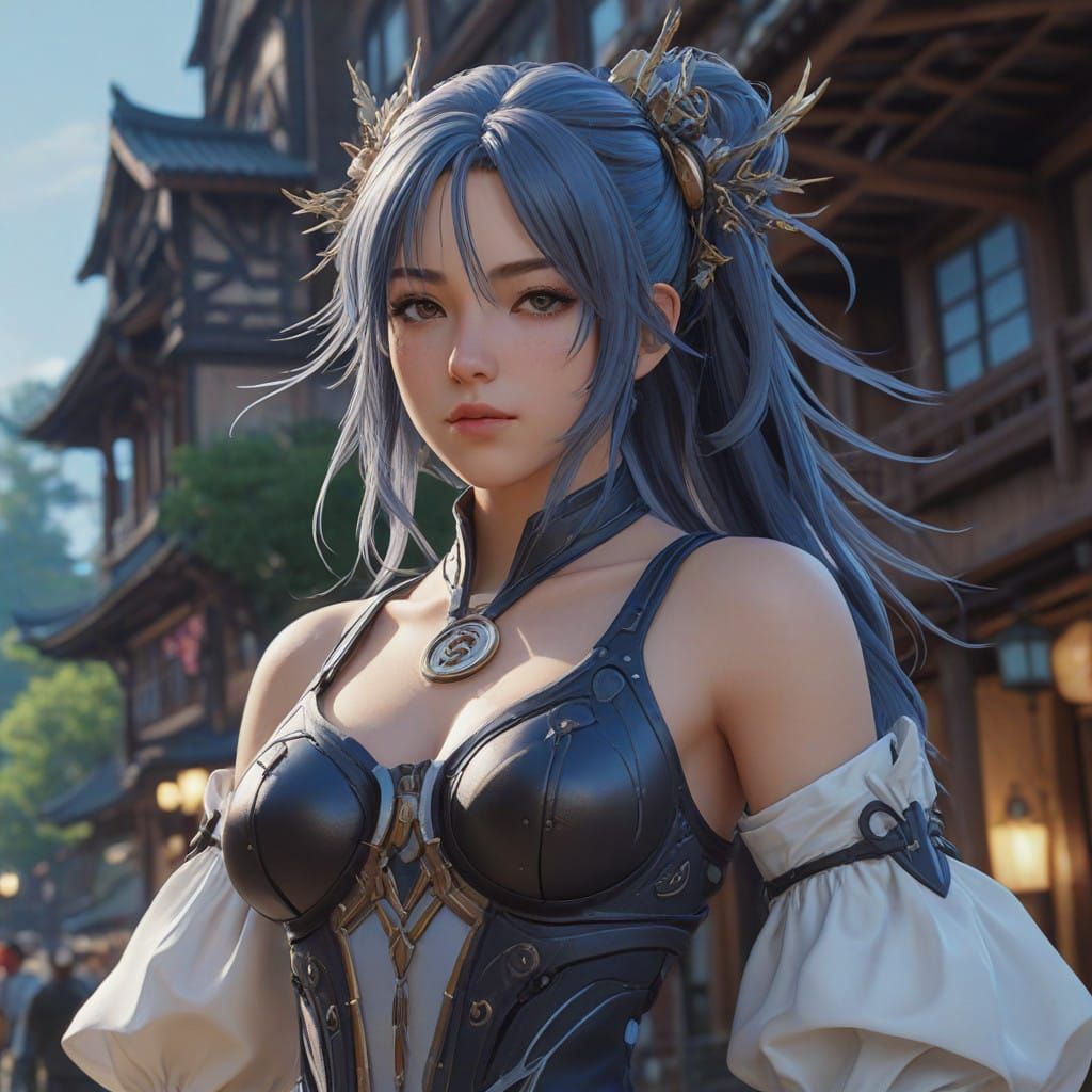 Anime-Inspired Fantasy Girl in Genshin Impact-Style Landscap...