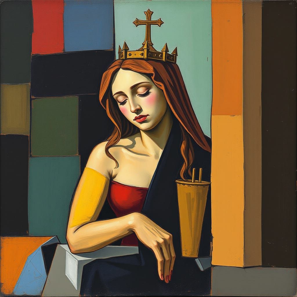 Renaissance Chalk Art in Cubist Style