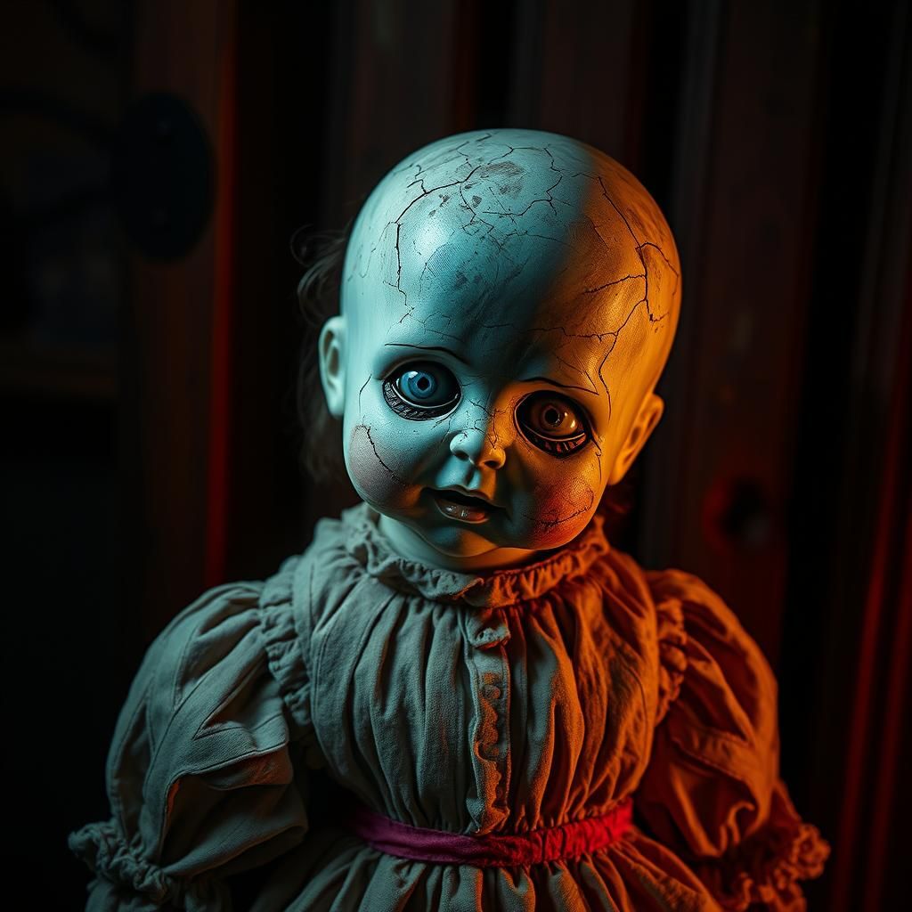 Creepy Porcelain Doll in Surreal Horror Style