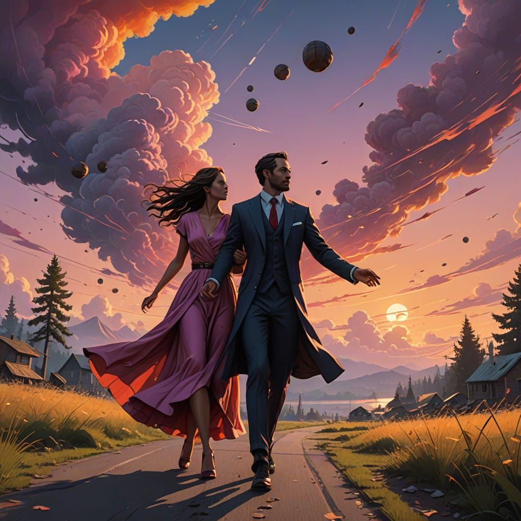 Romantic Couple Dance Against Vibrant Sunset