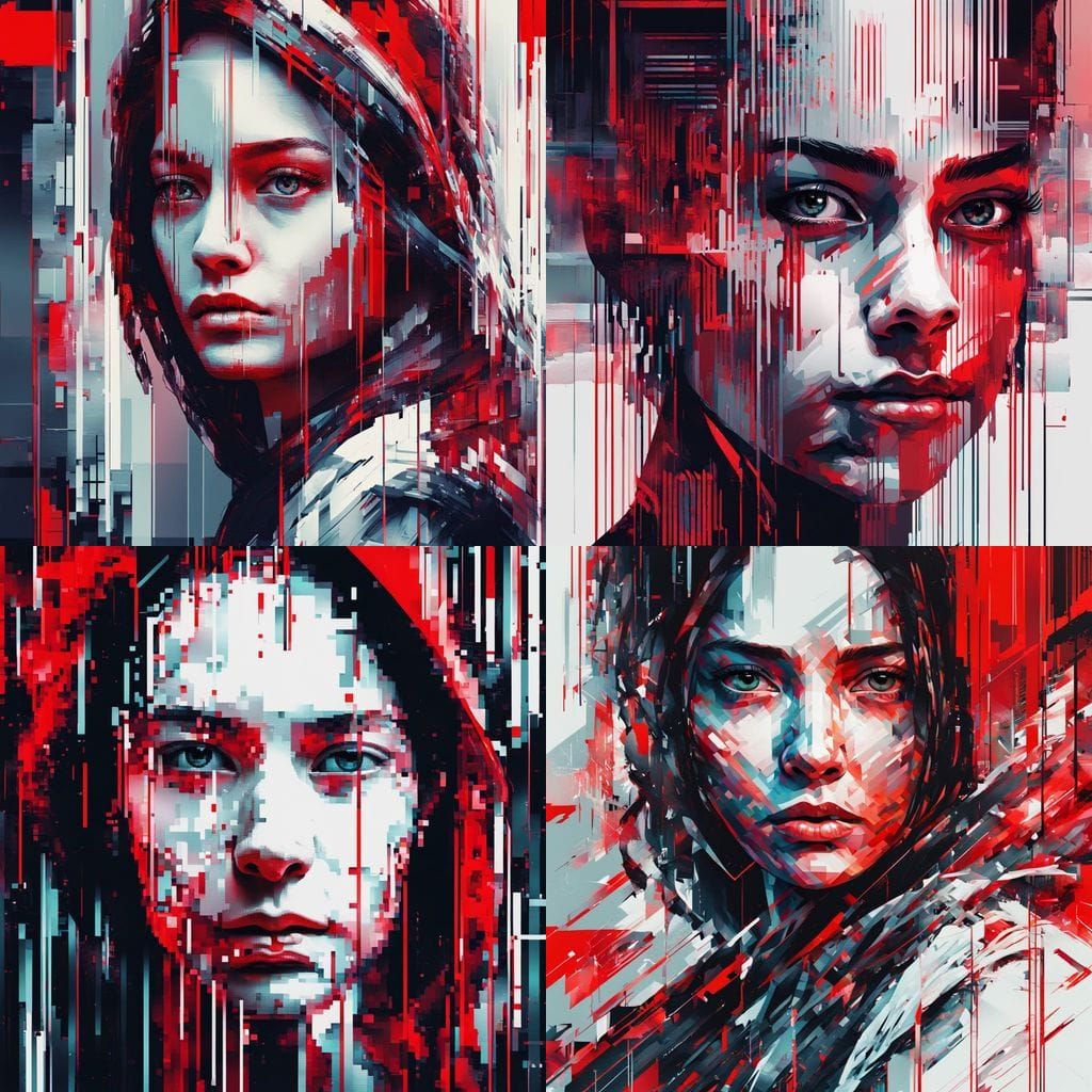 Glitching Female Portrait in Digital Abstract Art