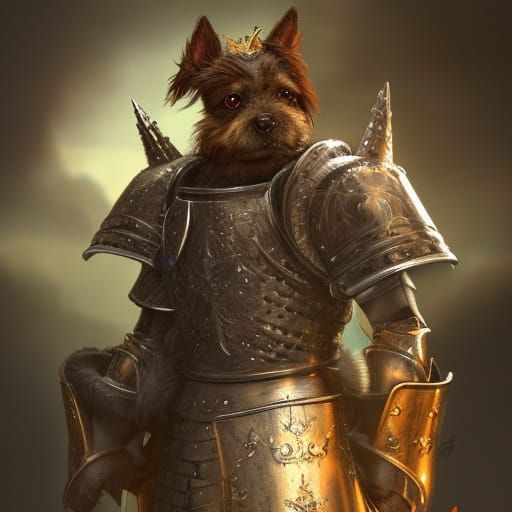 Fluffy Dog Knight in Detailed Digital Painting