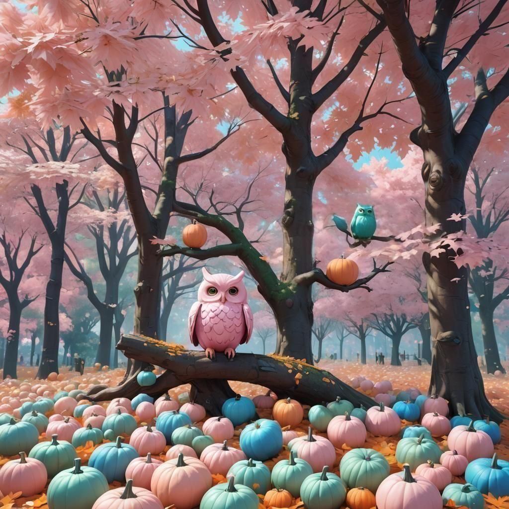 Pastel Autumn Scene with Anime Art Elements