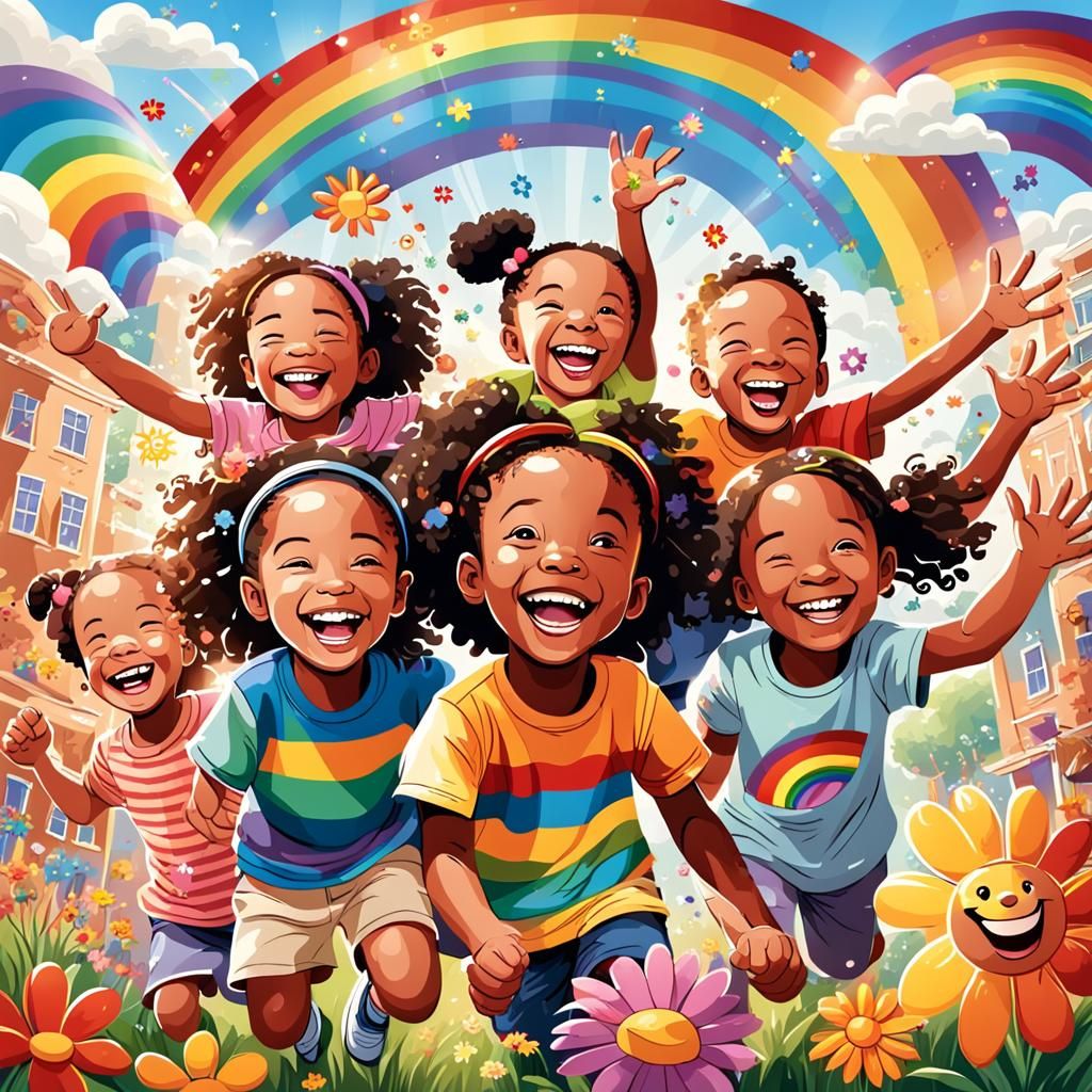 Joyful Children Playing: Disney Cartoon Style