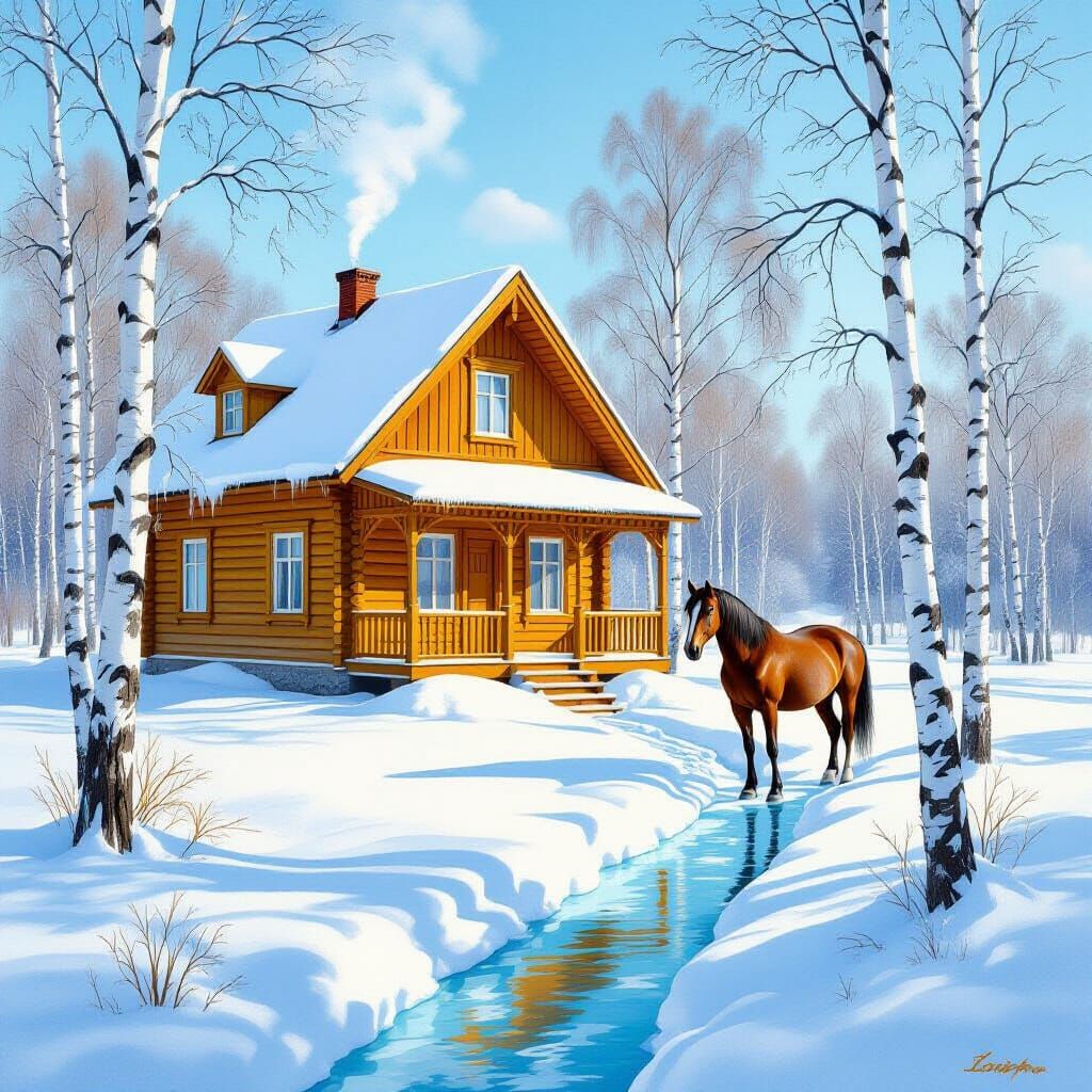 Spring Thaw: Impressionistic Landscape with Golden Mist