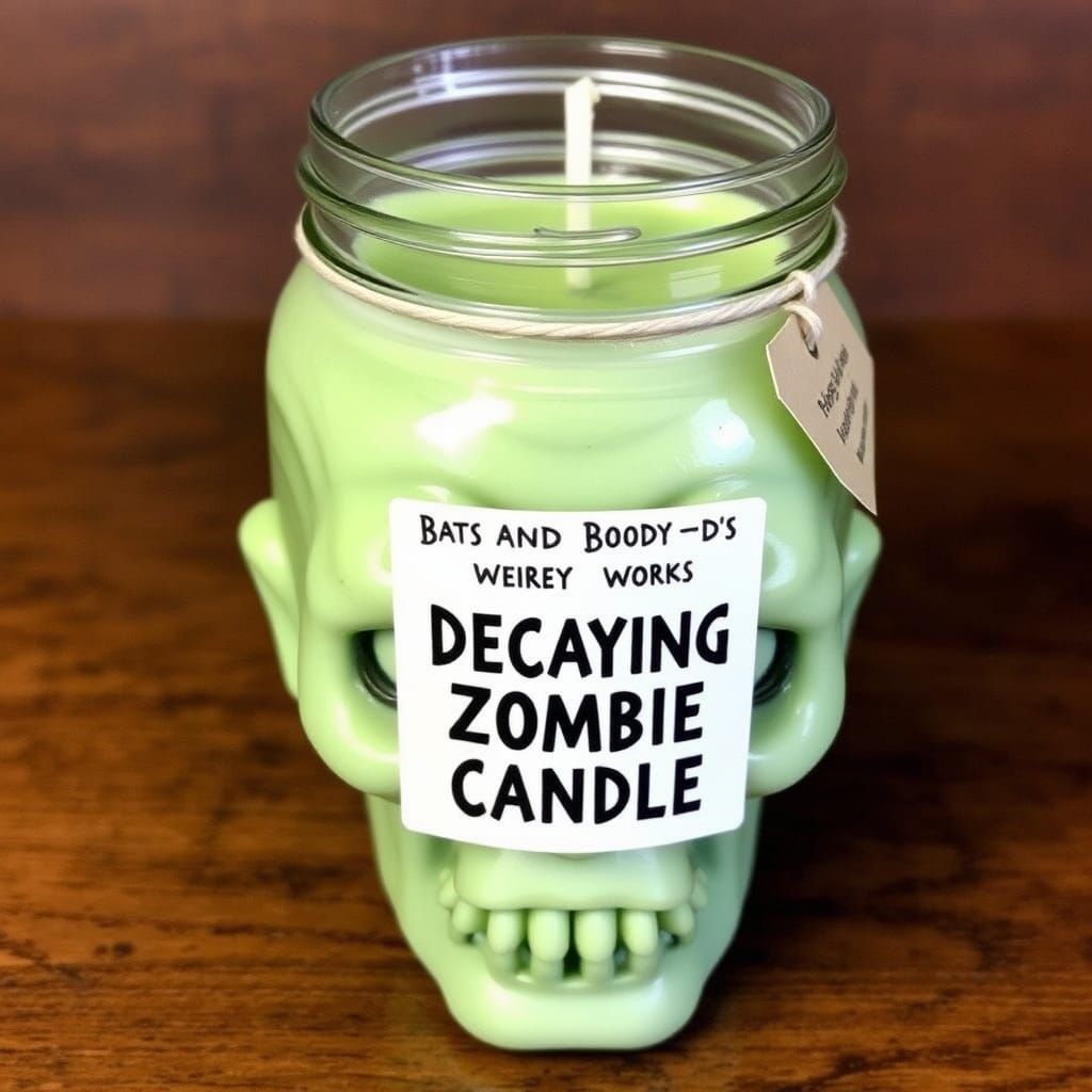 Decaying Zombie Head Candle in a Jar