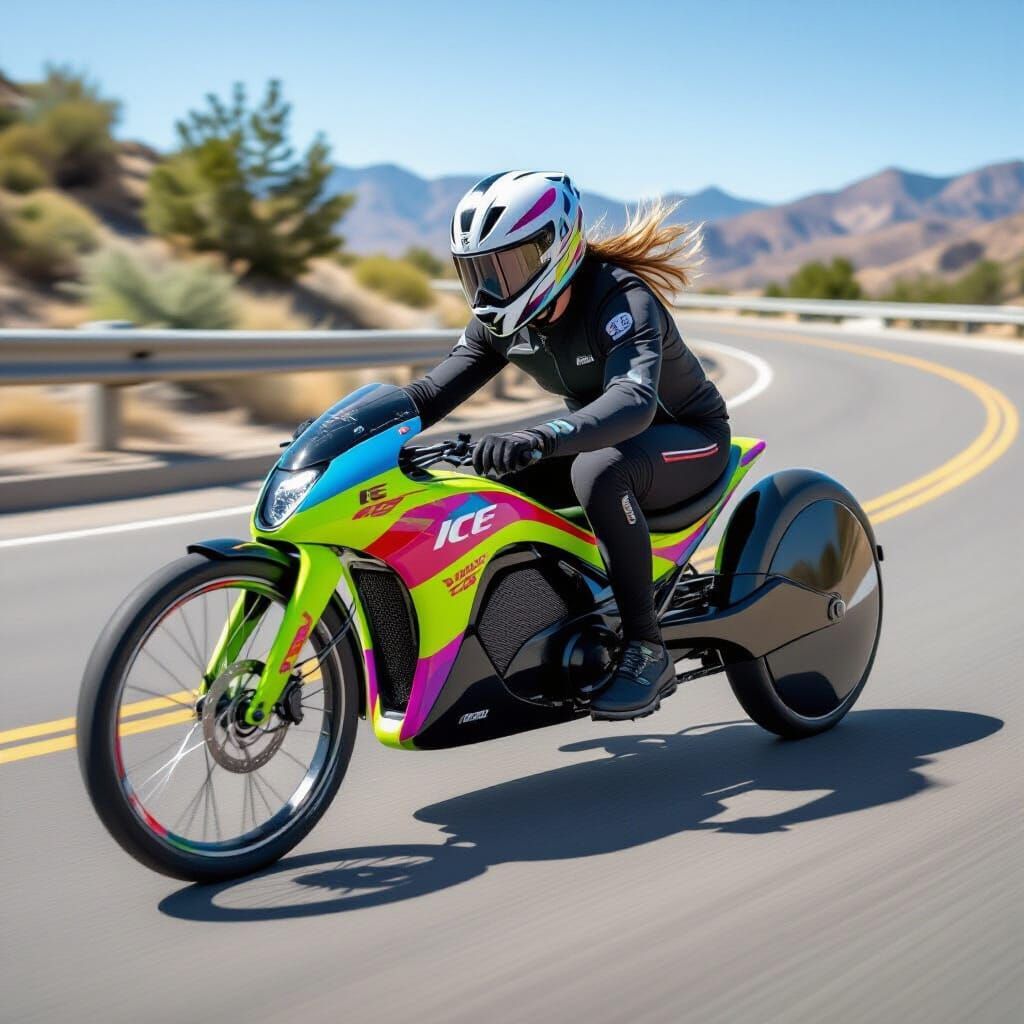 Futuristic Tadpole Trike in Motion: Inspired by Syd Mead