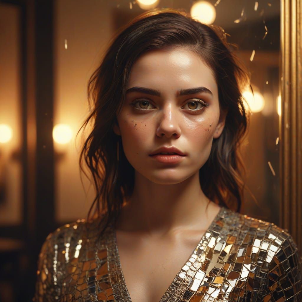 Surreal Shattered Reflection Portrait in Oil Paint