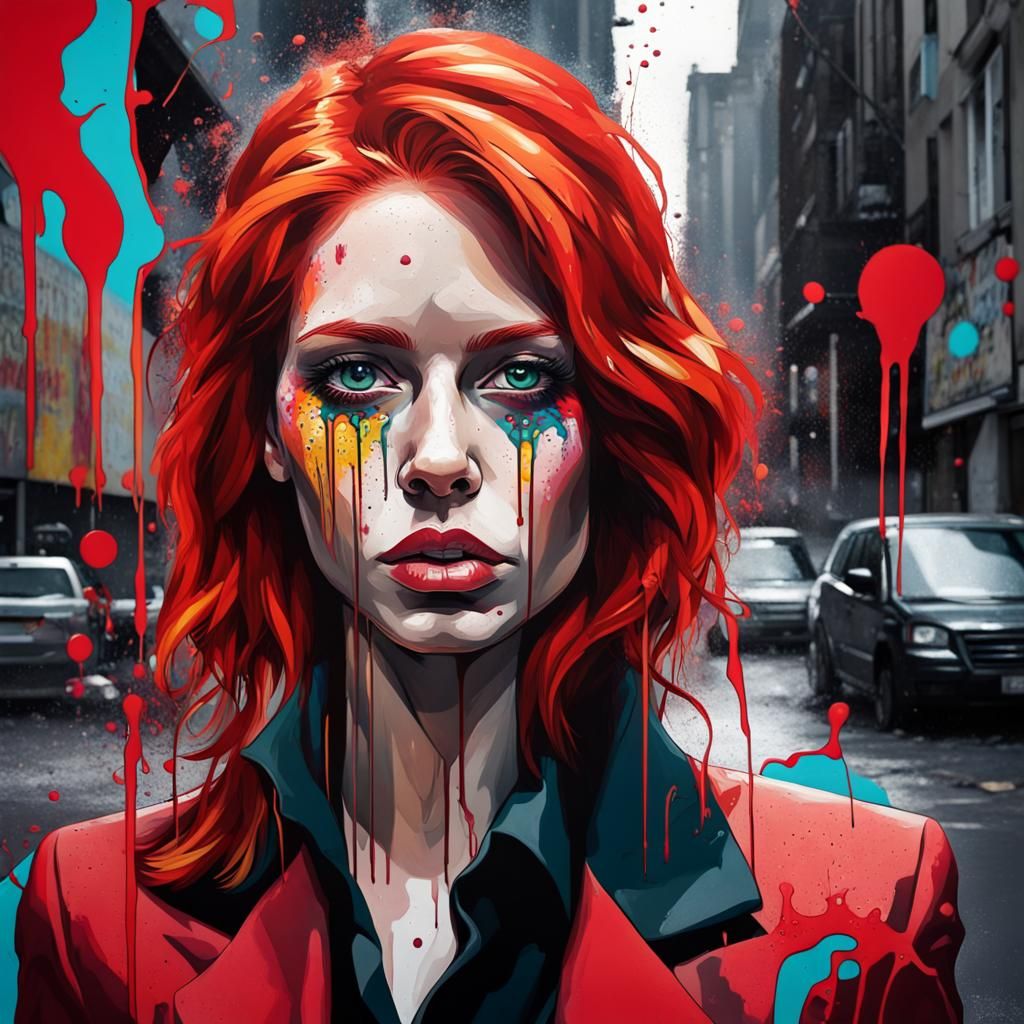 Red-Haired Woman in Street Art Style