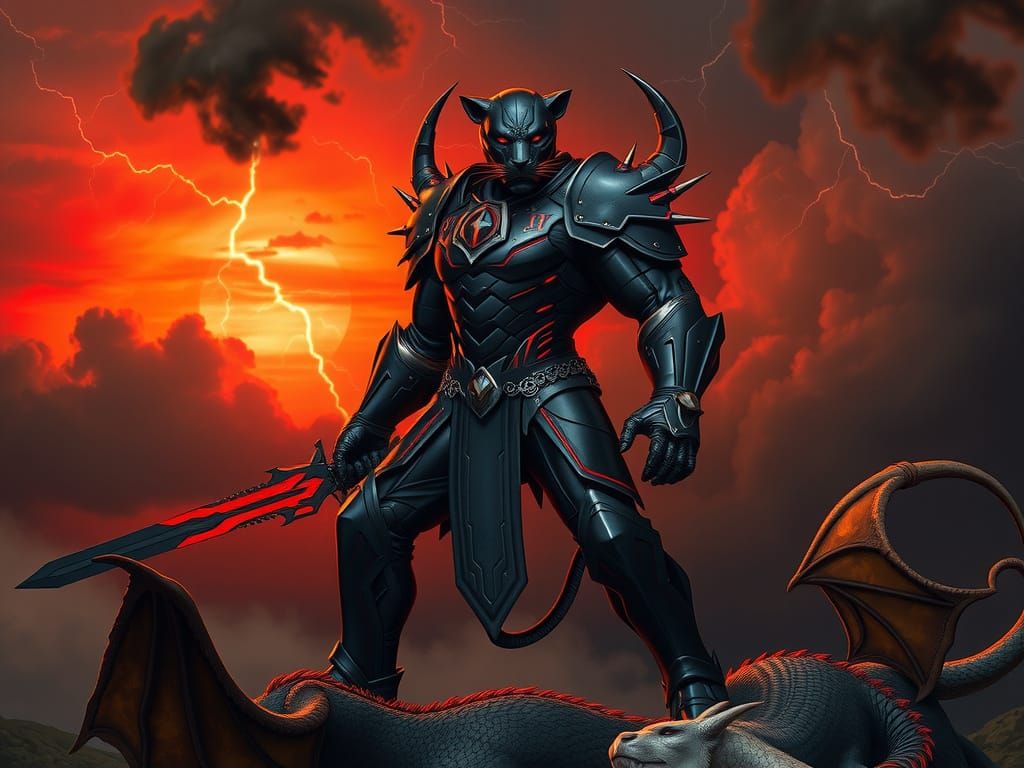 Cyberpunk Panther Warrior in Futuristic Gothic Armor