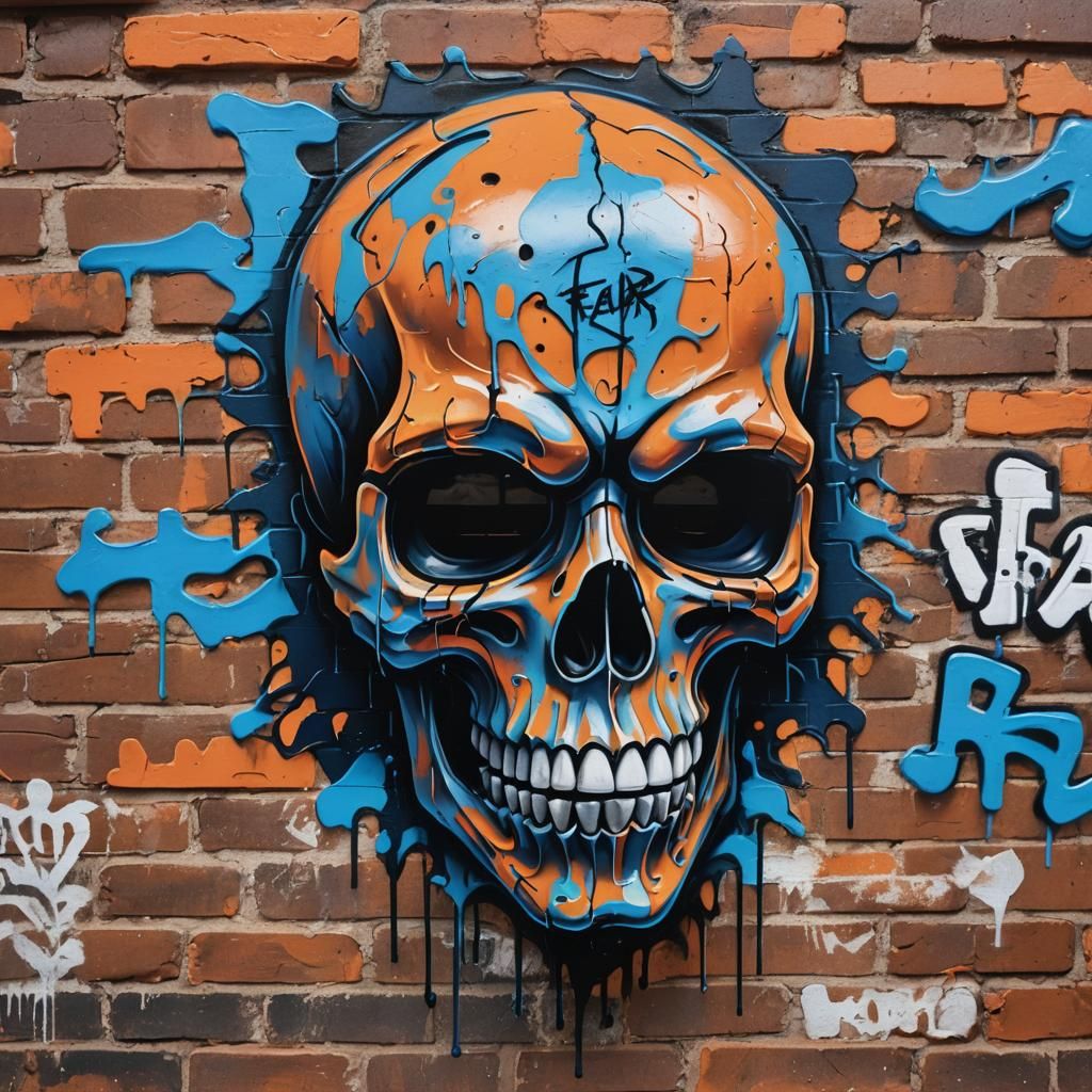 Skull Mask Graffiti Art in Shadyside: Urban Decay