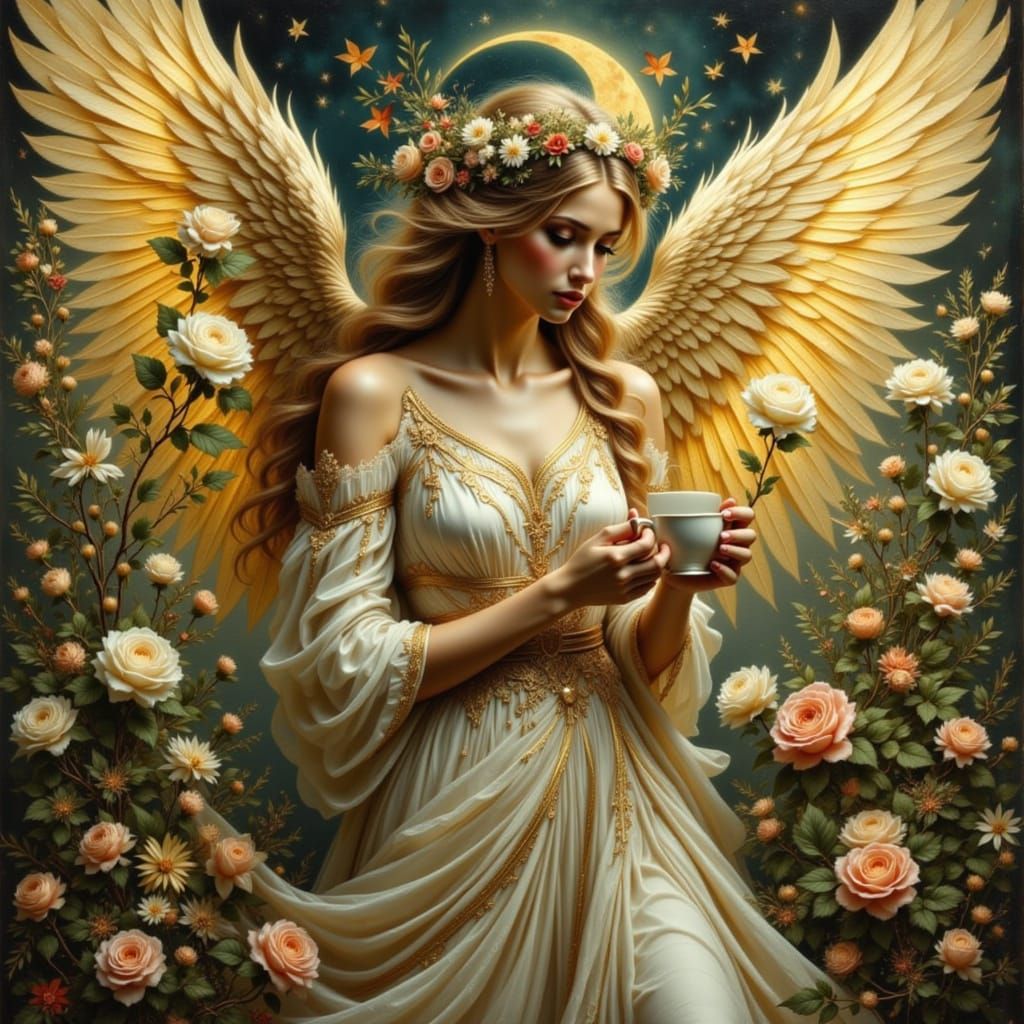 Cyber Angel Enjoying Morning Coffee