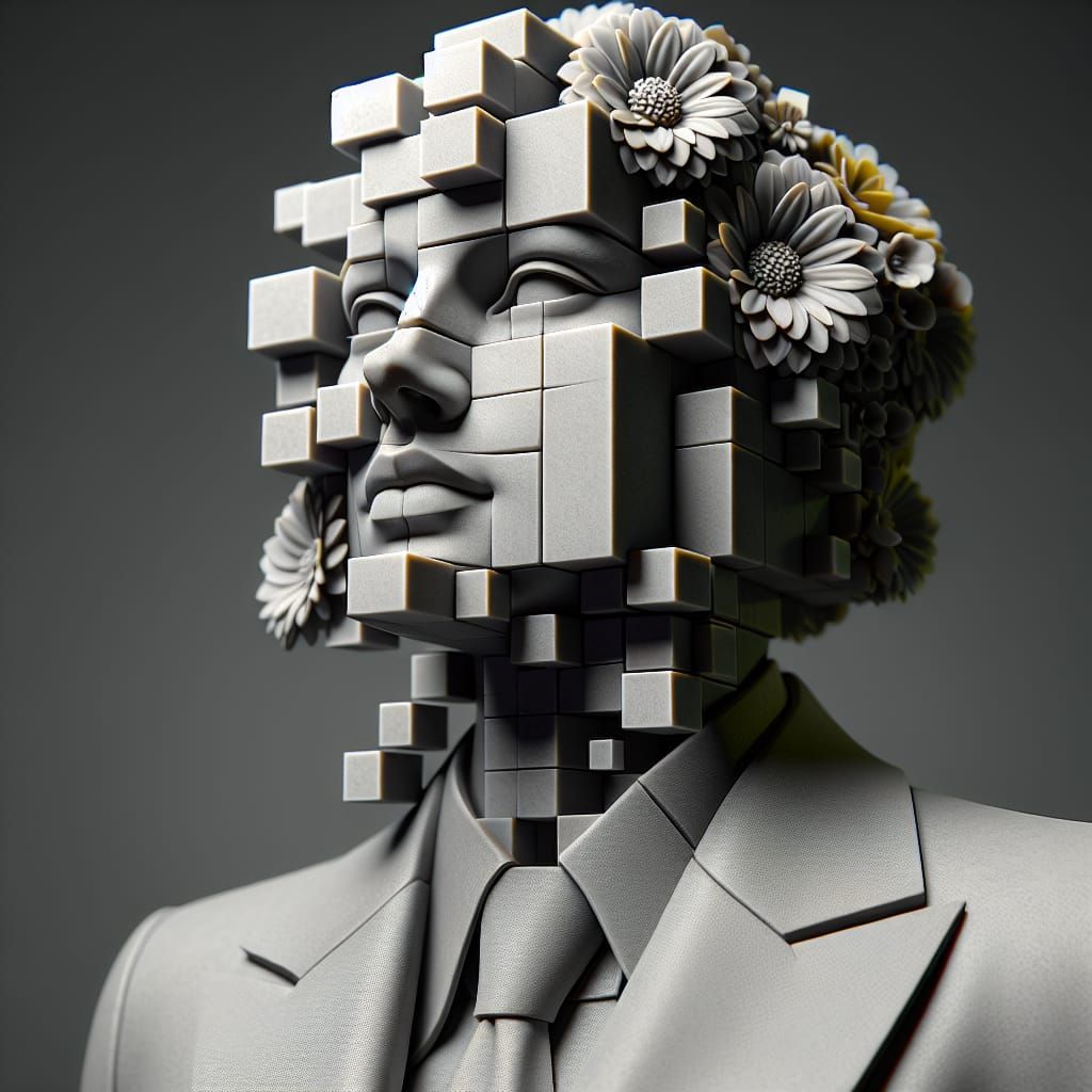 Abstract Floral Cube Woman Statue Photograph