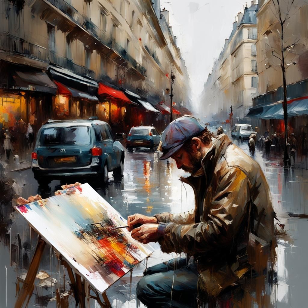 Parisian Street Artist: Matte Oil Painting