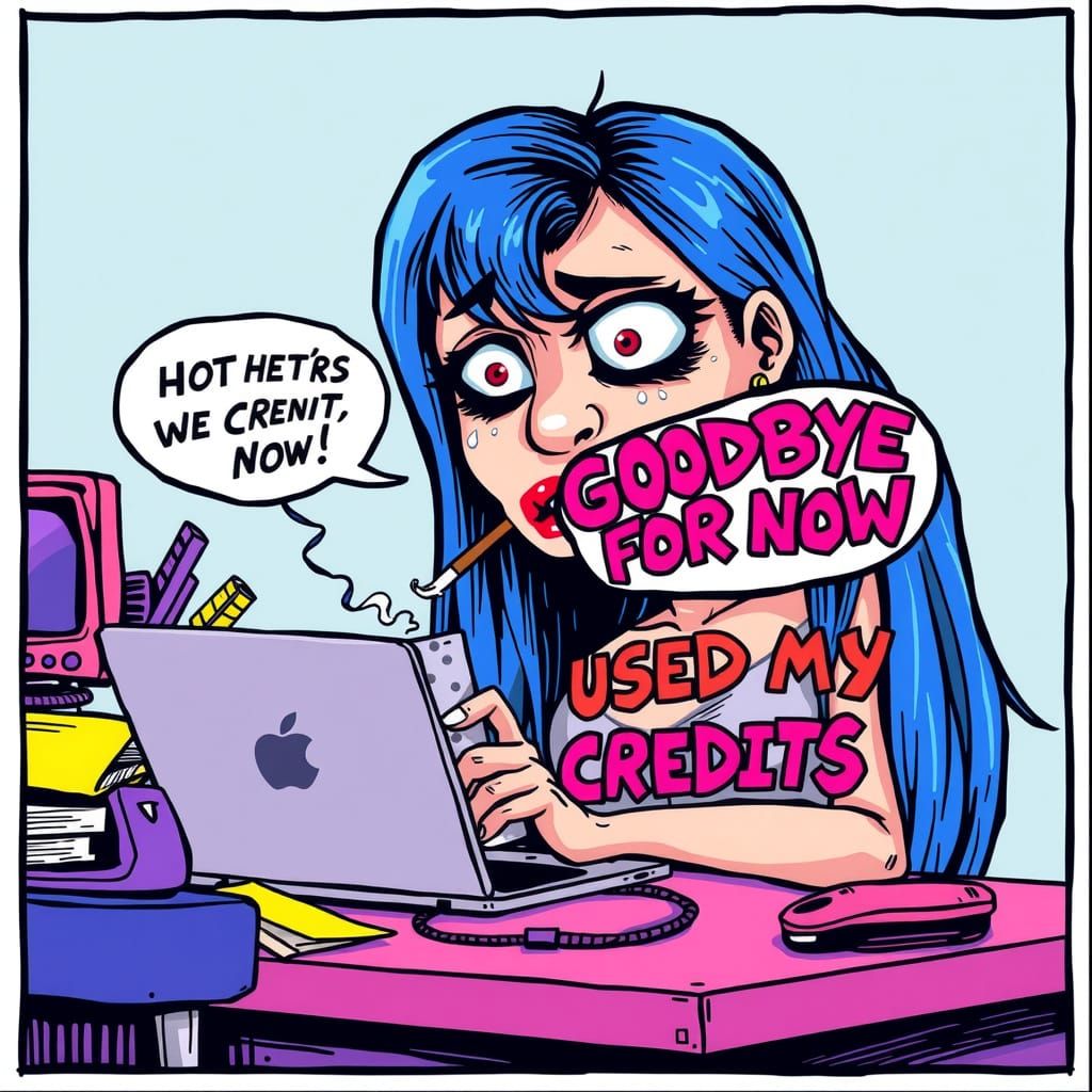 Distressed Cartoon Woman in Cyberpunk Chic