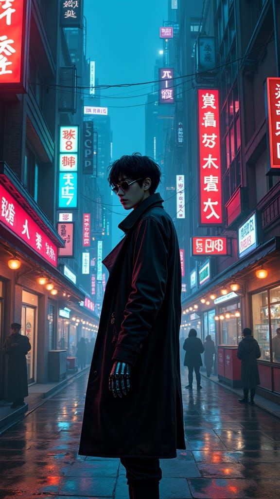 Cyberpunk Netrunner in Dystopian Cityscape