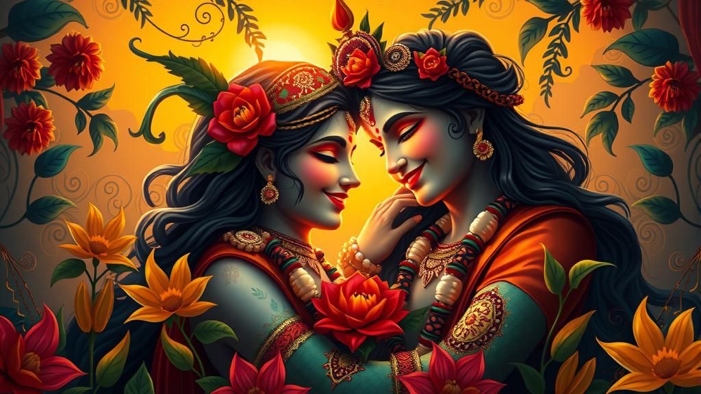 Romantic Radha Krishna Amidst Golden Sunset