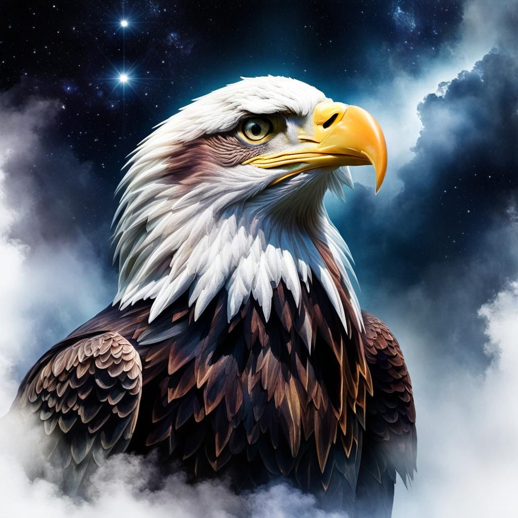 Eagle in Misted Haze: Stylized Watercolor Art