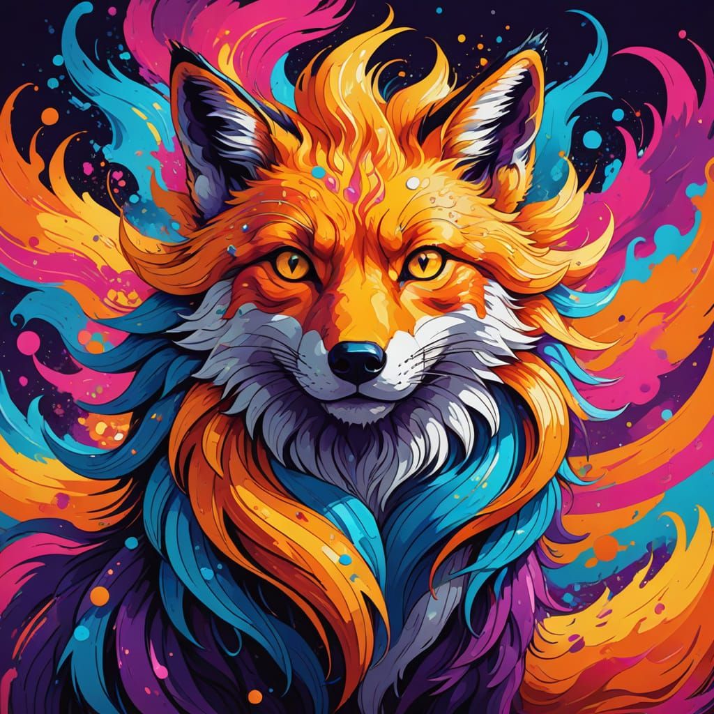 Nine-Tailed Fox Portrait in Pop Art Style