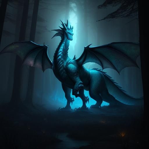 Iridescent Dragon Soaring Through Mystical Forest