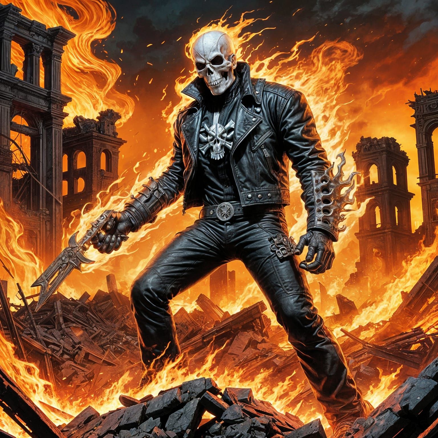 Ghost Rider in Burning City, Comic Book Art