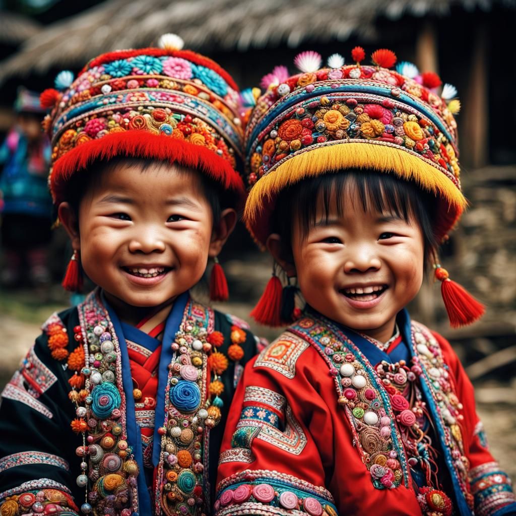 Miao Toddlers in Embroidered Clothing, Graffiti Art